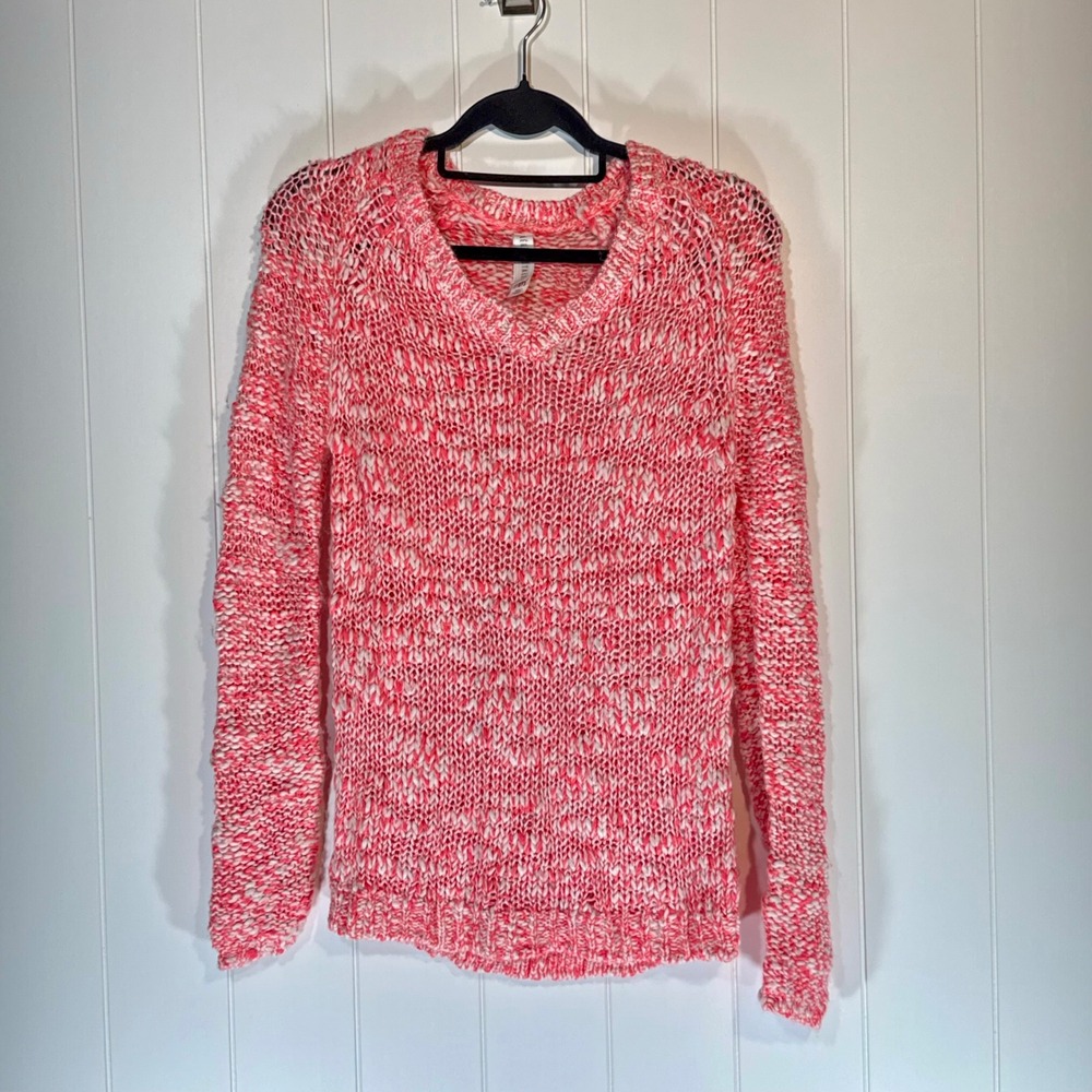Aeropostale Womens Pink White Marled V-Neck Knit Sweater Wool Blend Small